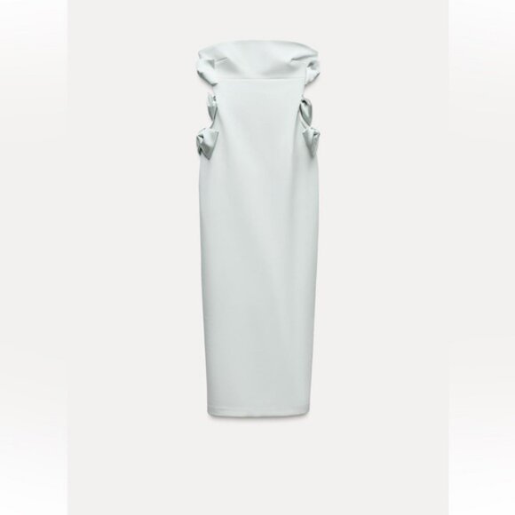 ZARA SATIN EFFECT BOW MIDI DRESS - Picture 4 of 7